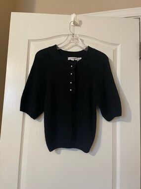 Vintage 90s Gloria Vanderbilt Angora Silk Sweater Black Pearl Button Knit M Luxe